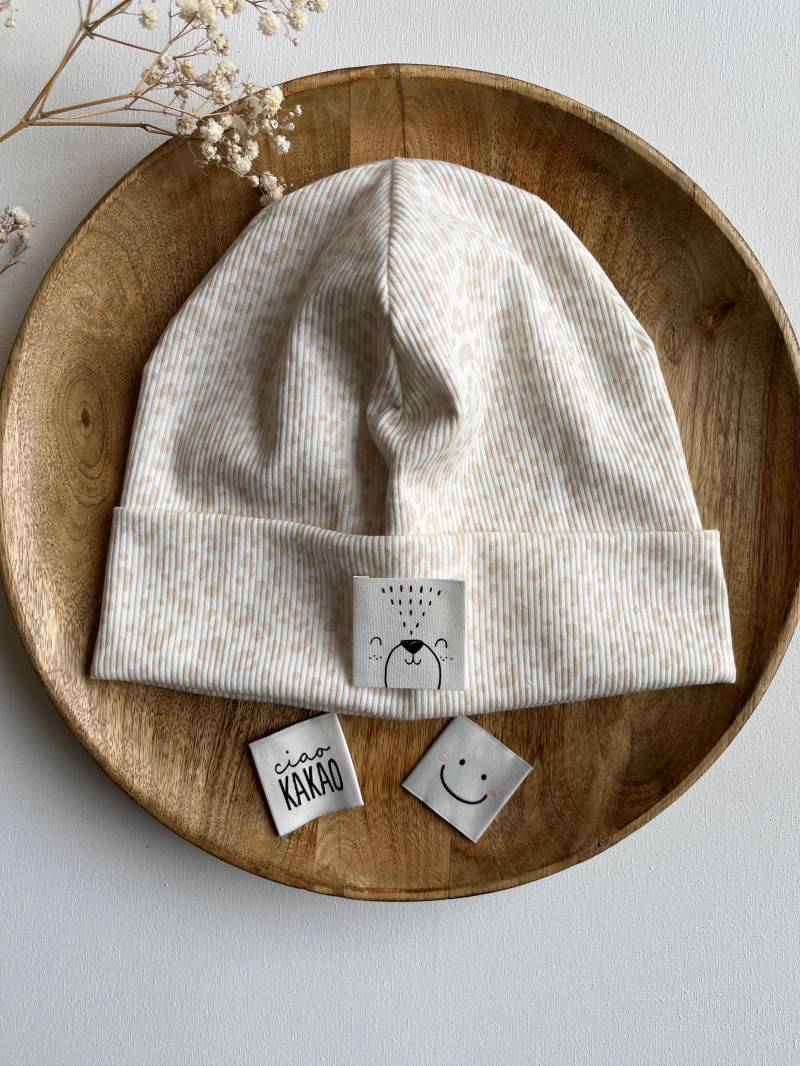 Hipster Beanie Mütze " Leonie Für Baby Kind Aus Rippjersey Mit/Ohne Label Leoprint von CogaDesign