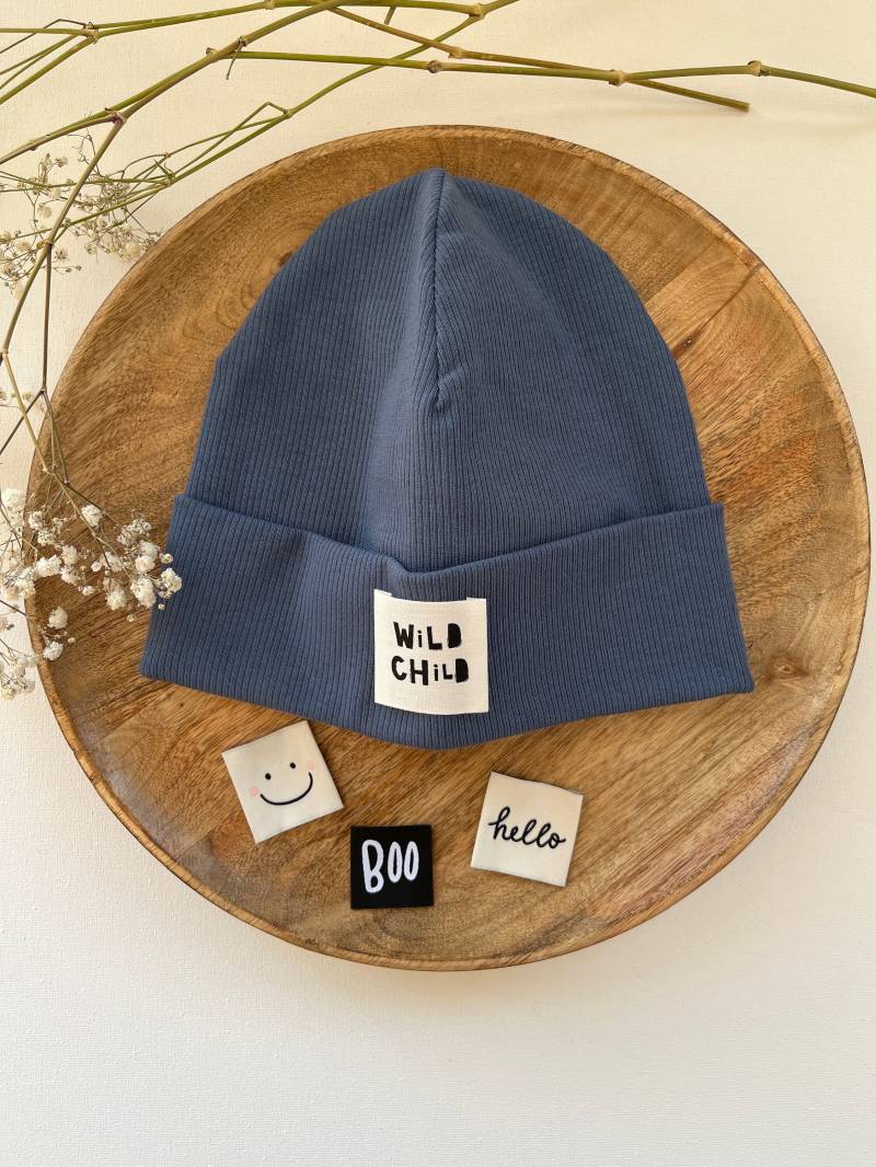 Hipster Beanie Mütze " Riverside Blue Aus Rippjersey Mit/Ohne Label Blau von CogaDesign