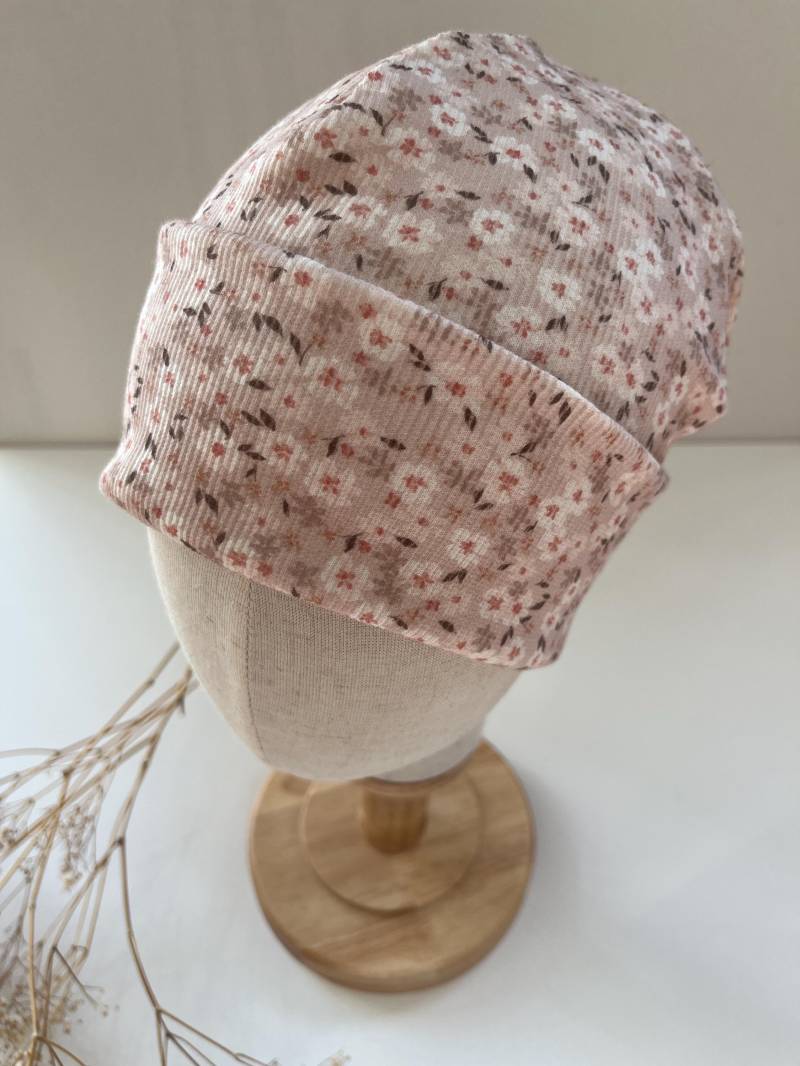 Hipster Beanie Mütze " Sakura Für Baby Kind Aus Rippjersey Mit/Ohne Label Geblümt von CogaDesign