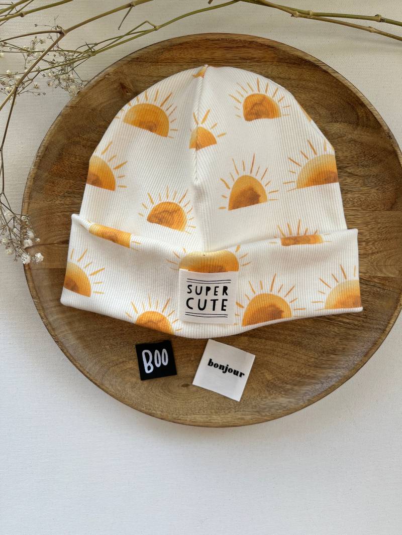 Hipster Beanie Mütze " Sunshine Für Baby Kind Aus Rippjersey Mit/Ohne Label von CogaDesign