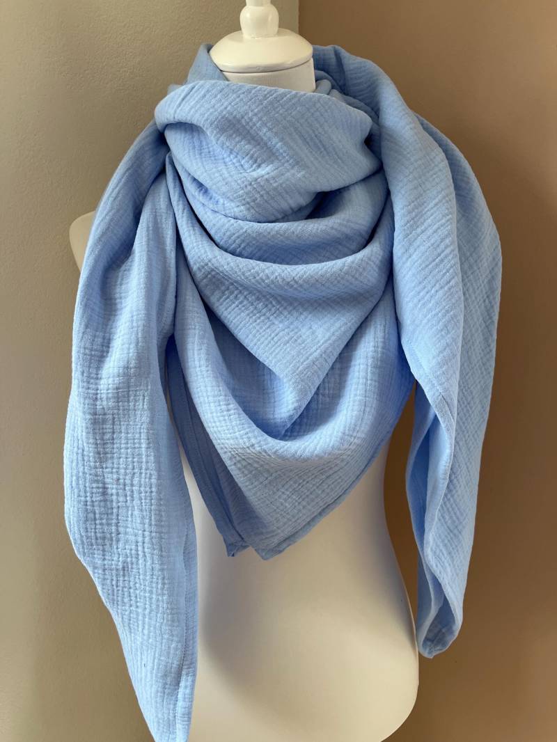 xxl Musselintuch Soft Blue Damen Mädchen Dreieckstuch Aus Bio-Musselin in Verschiedenen Größen Mamatuch Hellblau von CogaDesign