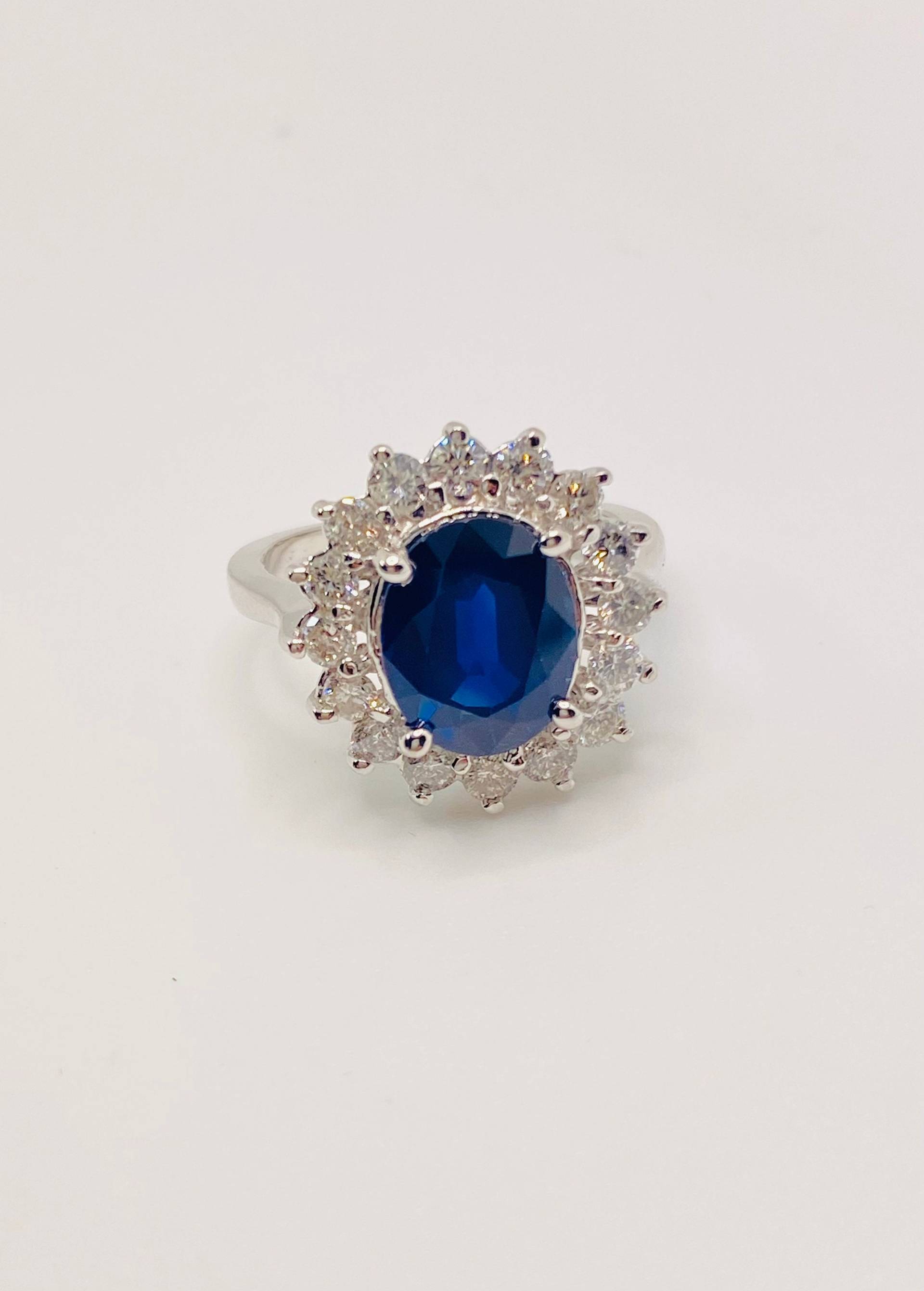 Atemberaubender 14K Weißgold Echter Natürlicher Saphir-Diamant-Ring von CohenBrilliants