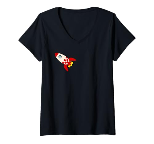 Damen Weltraumrakete zeichnen T-Shirt mit V-Ausschnitt Damen Weltraumrakete zeichnen T-Shirt mit V-Ausschnitt von Cohete Espacial Retro Sonia Pascual Illustrations