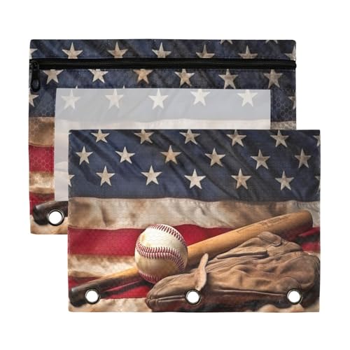 Coikll Baseball-Federmäppchen passend für Standard-3-Ringbücher, Reißverschluss-Bleistifttasche mit transparentem Fenster für Büro, 2 Stück Coikll Baseball-Federmäppchen passend für Standard-3-Ringbücher, Reißverschluss-Bleistifttasche mit transparentem Fenster für Büro, 2 Stück von Coikll