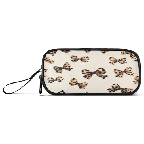 Coikll Großes Federmäppchen mit Leopardenmuster und Schleife (1) Organizer Federmäppchen Büro Schreibwaren Box Organizer mit Reißverschluss von Coikll