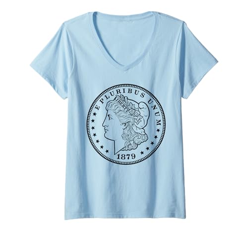 Damen Morgan Dollar 1879 Münzsammler Numismatik USA Münzprägung T-Shirt mit V-Ausschnitt Damen Morgan Dollar 1879 Münzsammler Numismatik USA Münzprägung T-Shirt mit V-Ausschnitt von Coin Frequency