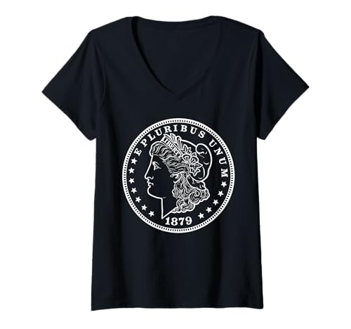 Damen Morgan Dollar 1879 Münzsammler Numismatik USA Münzprägung T-Shirt mit V-Ausschnitt Damen Morgan Dollar 1879 Münzsammler Numismatik USA Münzprägung T-Shirt mit V-Ausschnitt von Coin Frequency