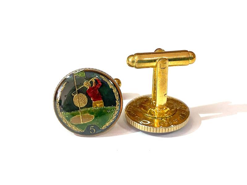 Emaillierte Golf Manschettenknöpfe Isle Of Man Schmuck, Vergoldete Manschettenknöpfe, Trauzeuge Geschenk von CoinArte