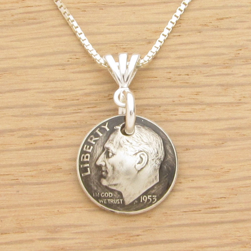 1954 Us Antik Dime Halskette, Feiern 65 Jahre, Geburtstag, Jubiläum, Graduierung 1954 Us Antik Dime Halskette, Feiern 65 Jahre, Geburtstag, Jubiläum, Graduierung von CoinCollectionShop