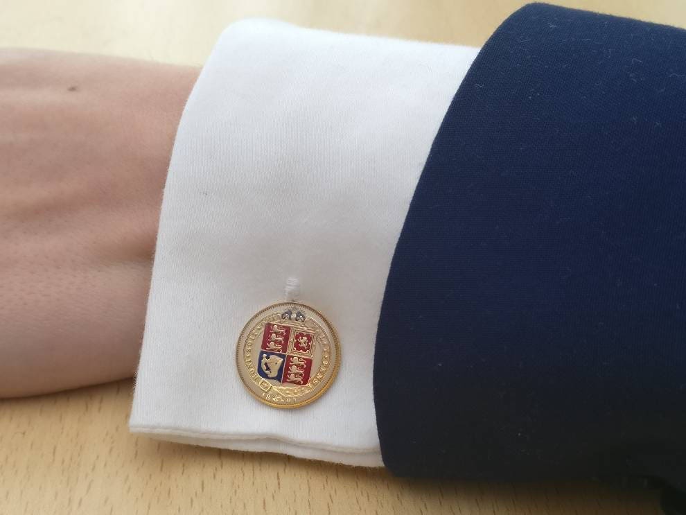 1887 Victorian Sixpence - Emaillierte Münzmanschettenknöpfe von CoinCreationsShop