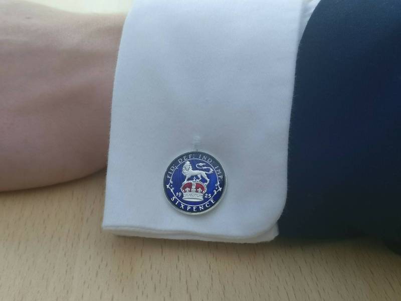 1925 George V Sixpence - Emaille Manschettenknöpfe von CoinCreationsShop