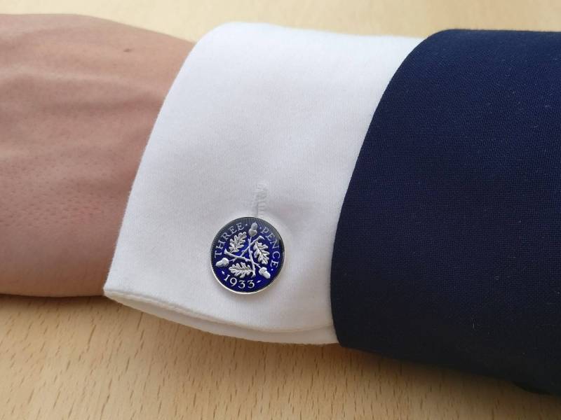 1933 George V Dreipenny Manschettenknöpfe - Emaillierte Münze von CoinCreationsShop