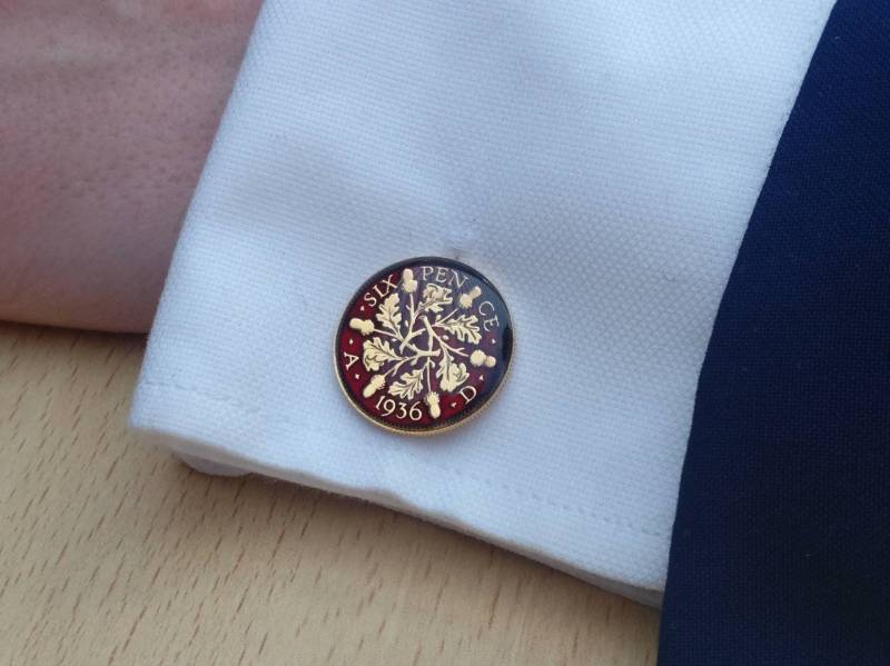 1936 George V Sixpence - Emaille Manschettenknöpfe von CoinCreationsShop