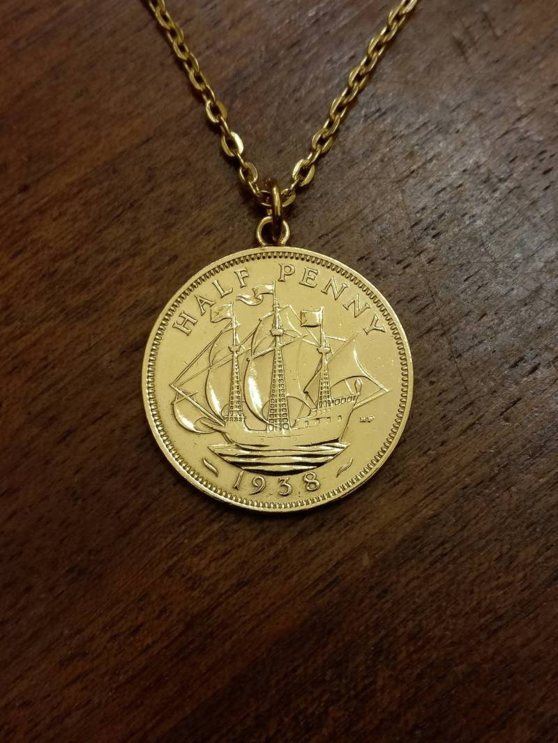 1938 George Vi Halfpenny - Vergoldete Münzhalskette von CoinCreationsShop