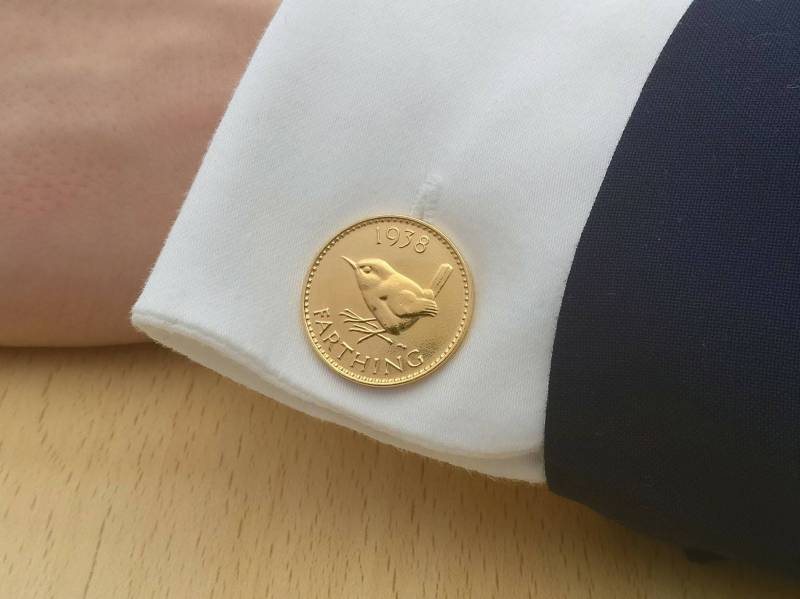 1938 Wren Farthing - Manschettenknöpfe Mit Vergoldeter Münze von CoinCreationsShop