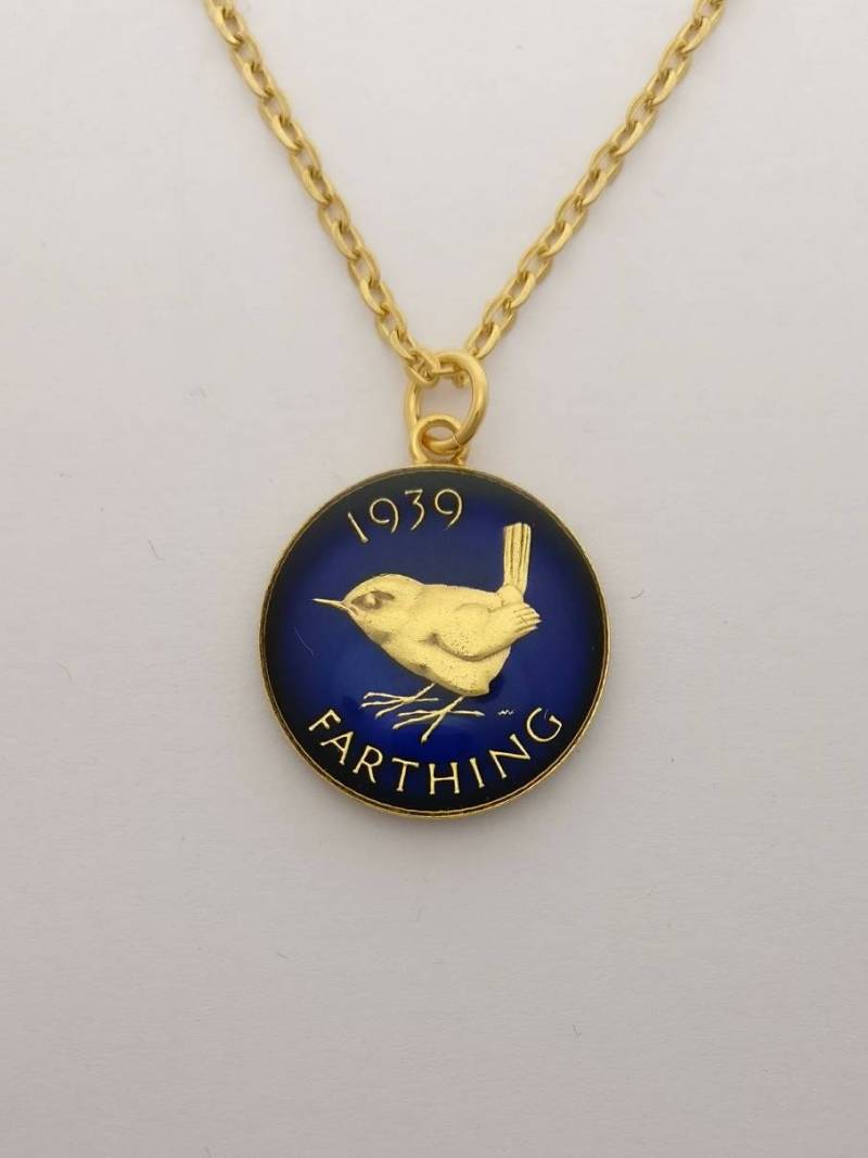 1939 George Vi Wren Farthing - Emaillierte Münzhalskette von CoinCreationsShop