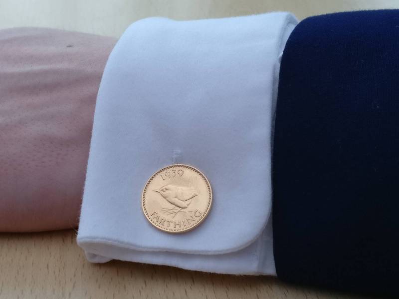 1939 Wren Farthing - Manschettenknöpfe Mit Vergoldeter Münze von CoinCreationsShop