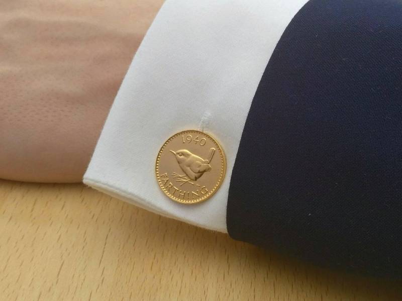 1940 Wren Farthing - Manschettenknöpfe Mit Vergoldeter Münze von CoinCreationsShop