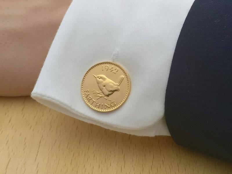 1942 Wren Farthing - Manschettenknöpfe Mit Vergoldeter Münze von CoinCreationsShop
