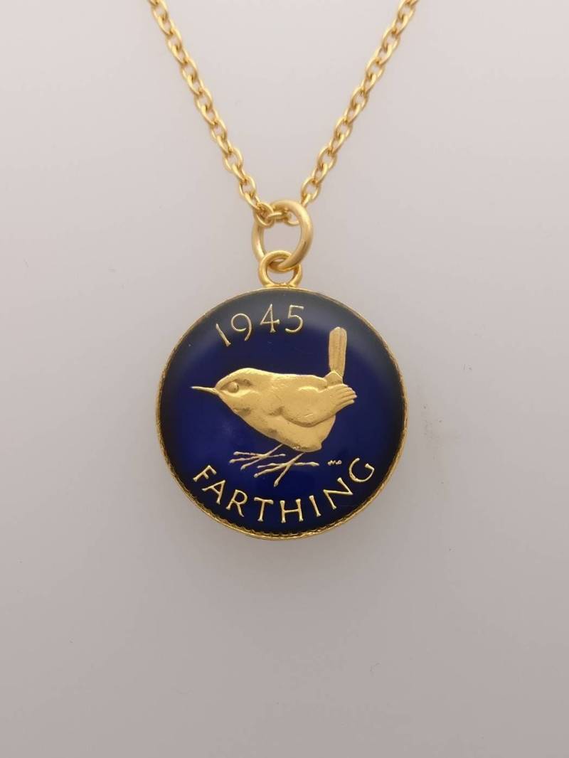 1945 George Vi Wren Farthing - Emaillierte Münzhalskette von CoinCreationsShop