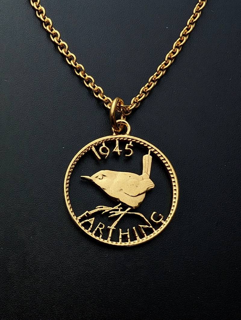 1945 Wren Farthing - Ausgeschnittene Münze Halskette von CoinCreationsShop