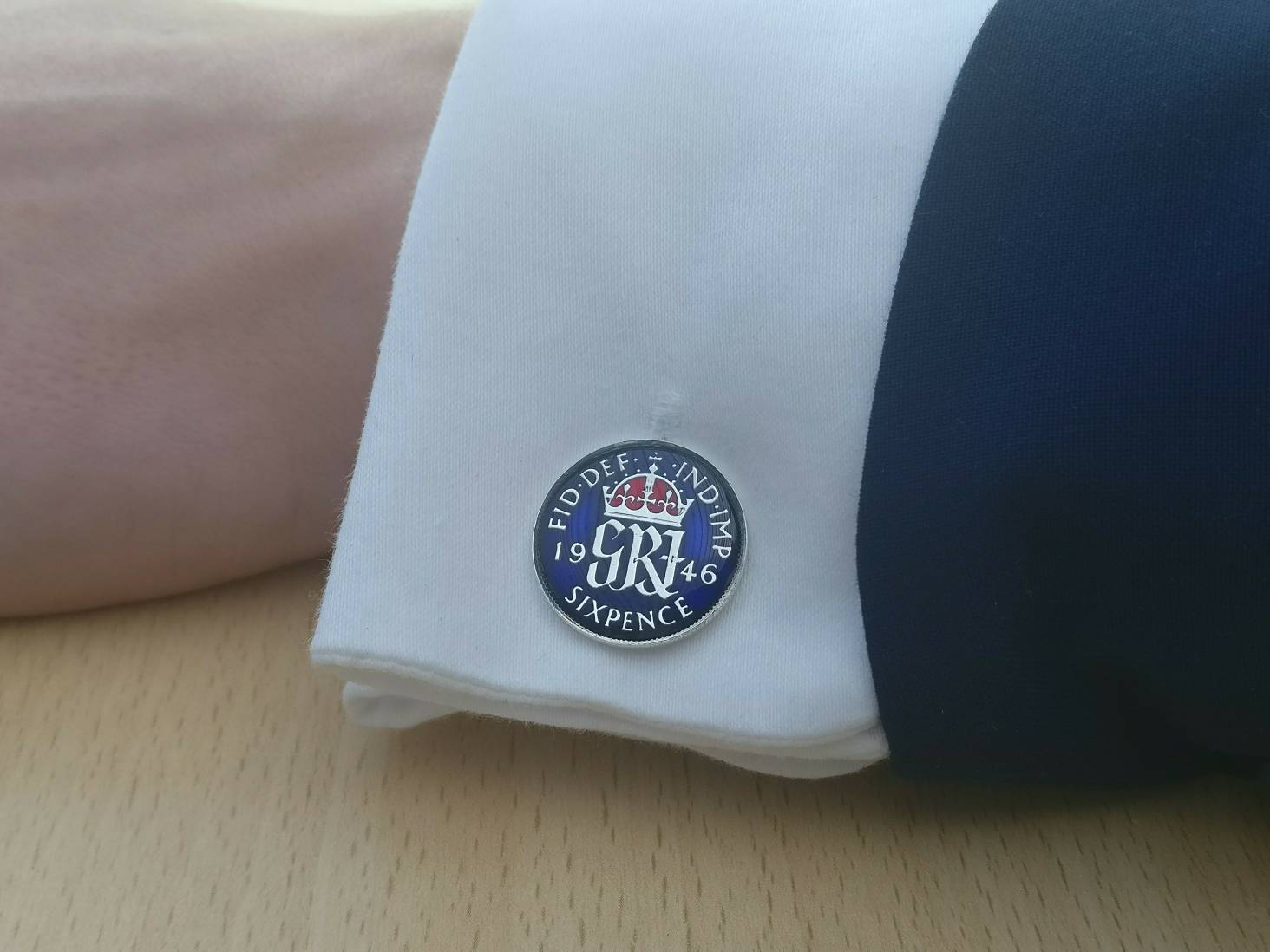1946 George Vi Sixpence - Emaillierte Manschettenknöpfe von CoinCreationsShop