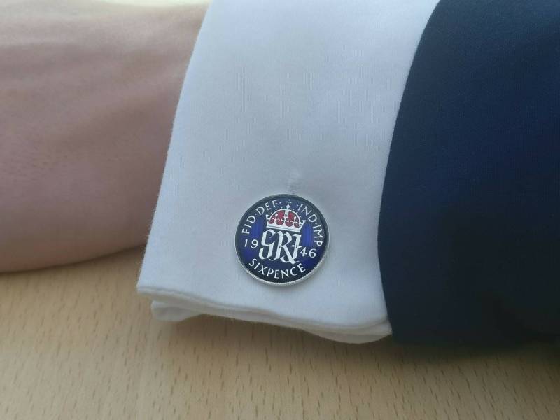 1946 George Vi Sixpence - Emaillierte Manschettenknöpfe von CoinCreationsShop