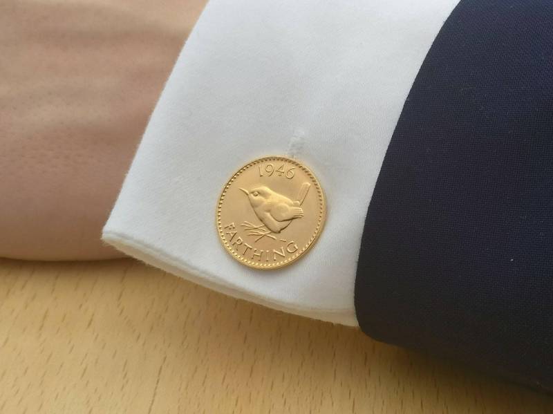 1946 Wren Farthing - Vergoldete Münz Manschettenknöpfe von CoinCreationsShop