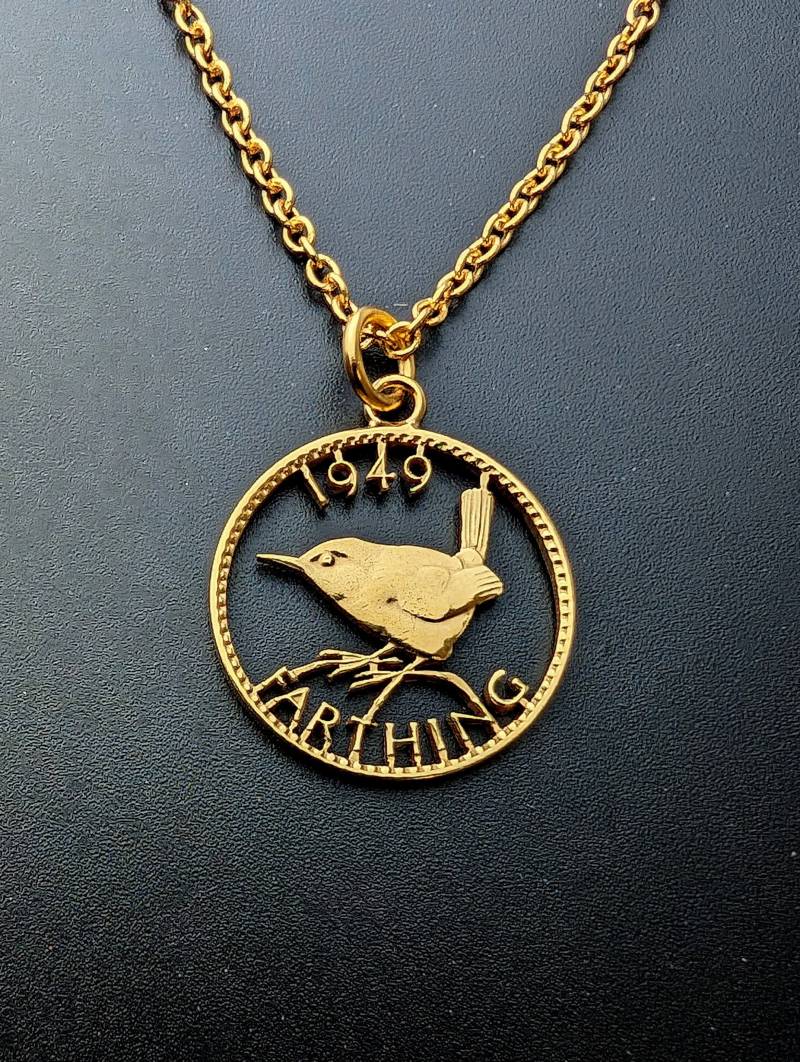 1949 Wren Farthing - Ausgeschnittene Münze Halskette von CoinCreationsShop