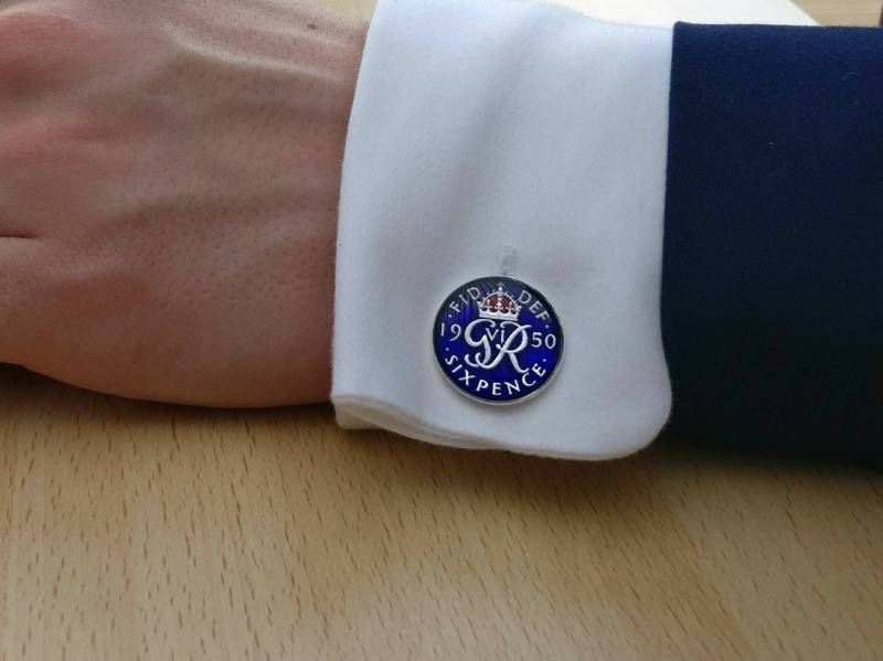 1950 George Vi Sixpence - Emaille Manschettenknöpfe von CoinCreationsShop