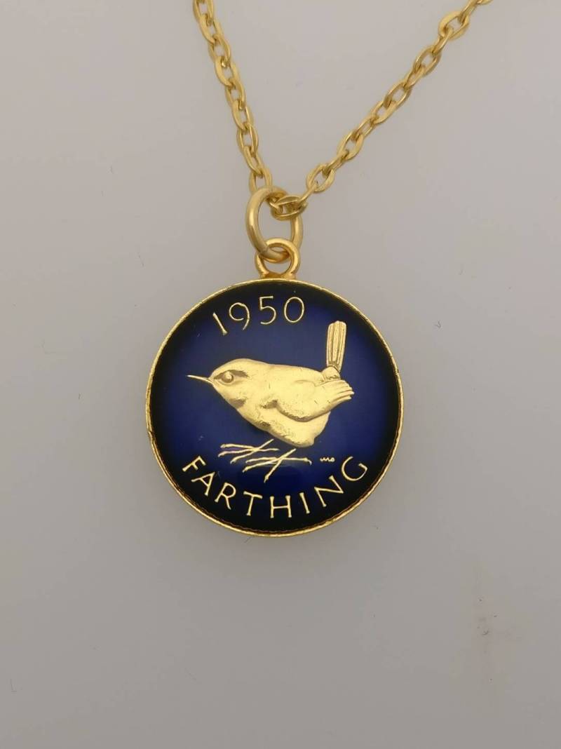 1950 George Vi Wren Farthing - Emaillierte Münzhalskette von CoinCreationsShop