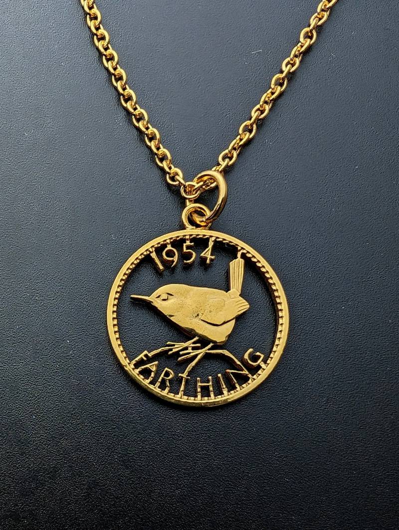 1954 Wren Farthing - Ausgeschnittene Münze Halskette von CoinCreationsShop