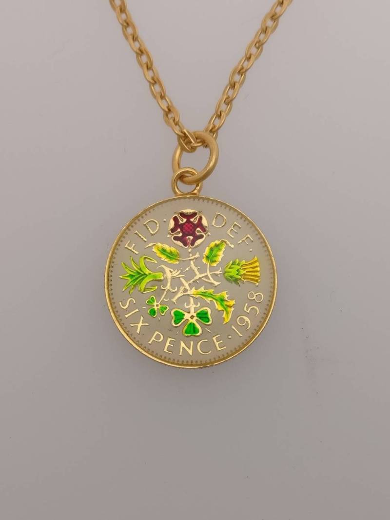 1958 Sixpence - Emaillierte Münzhalskette von CoinCreationsShop