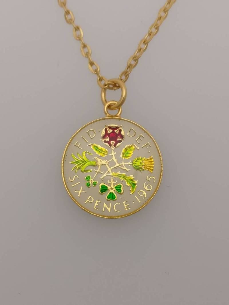 1965 Sixpence - Emaillierte Münzhalskette von CoinCreationsShop