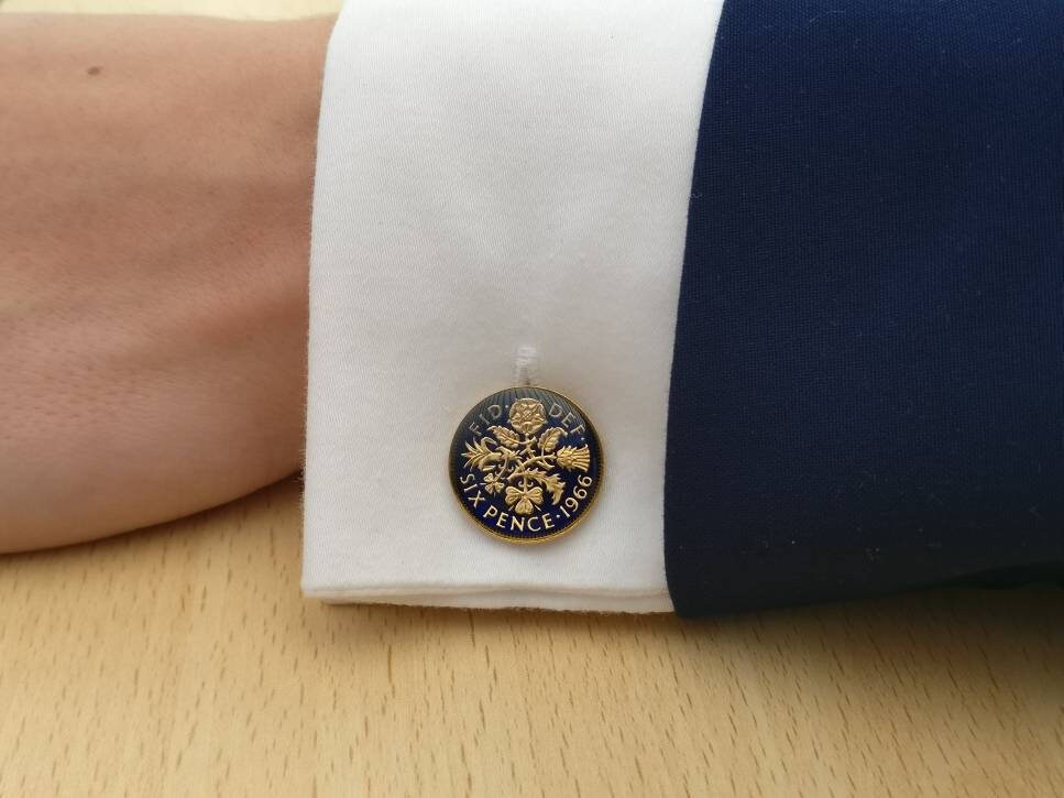 1966 Sixpence - Emaillierte Münz-Manschettenknöpfe von CoinCreationsShop