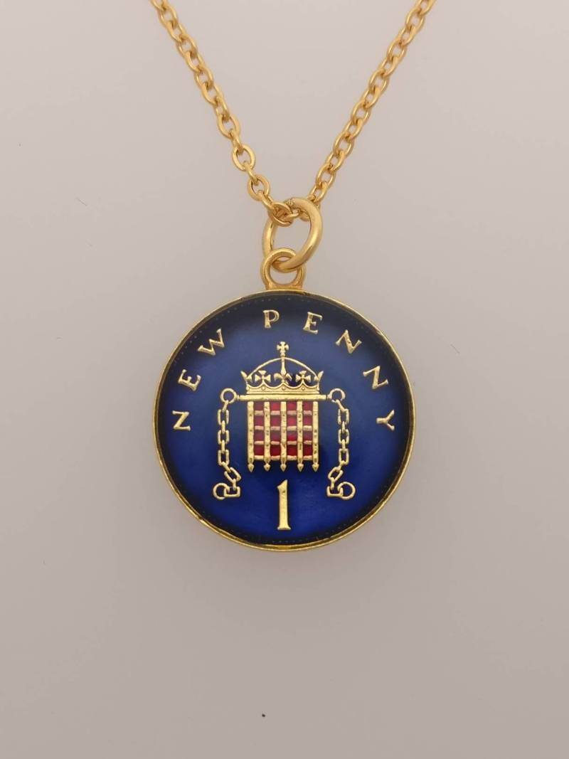 1980 One Penny - Emaillierte Münzhalskette von CoinCreationsShop