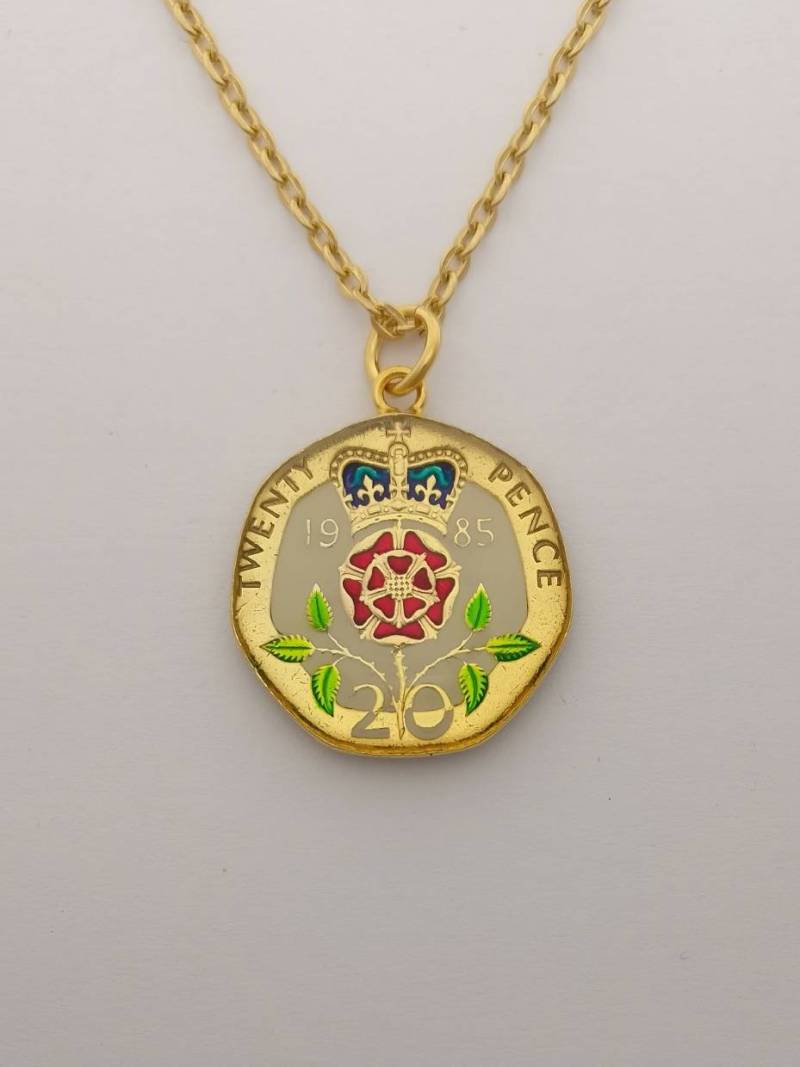 1985 Twenty Pence - Emaillierte Münzhalskette von CoinCreationsShop