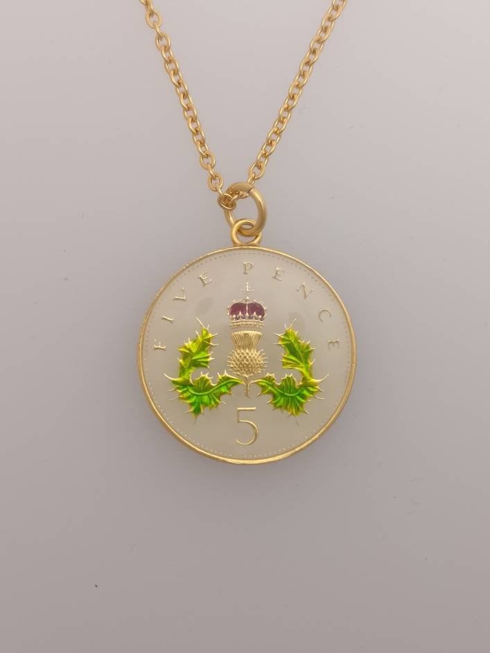 1987 Five Pence - Emaillierte Münzhalskette von CoinCreationsShop