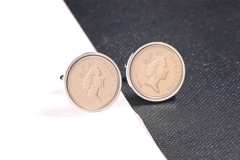 40. Geburtstag 1985 Echte Alte Größe 5Pence Münze Manschettenknöpfe-Köpfe & Köpfe von CoinGiftShop