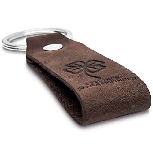 CoinKeeper® Schlüsselanhänger aus exklusiv Echt-Leder mit Gravur GLÜCKSBRINGER Geschenk für Frauen Männer Geburtstag Schlüsselband mit Geschenkbox von CoinKeeper