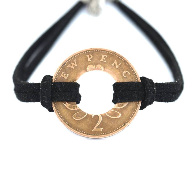 Armband Münze//Münze Lederband 2 Pence Großbritannien Gb Upcycled Schmuck Copper von CoinRingFactorySaar