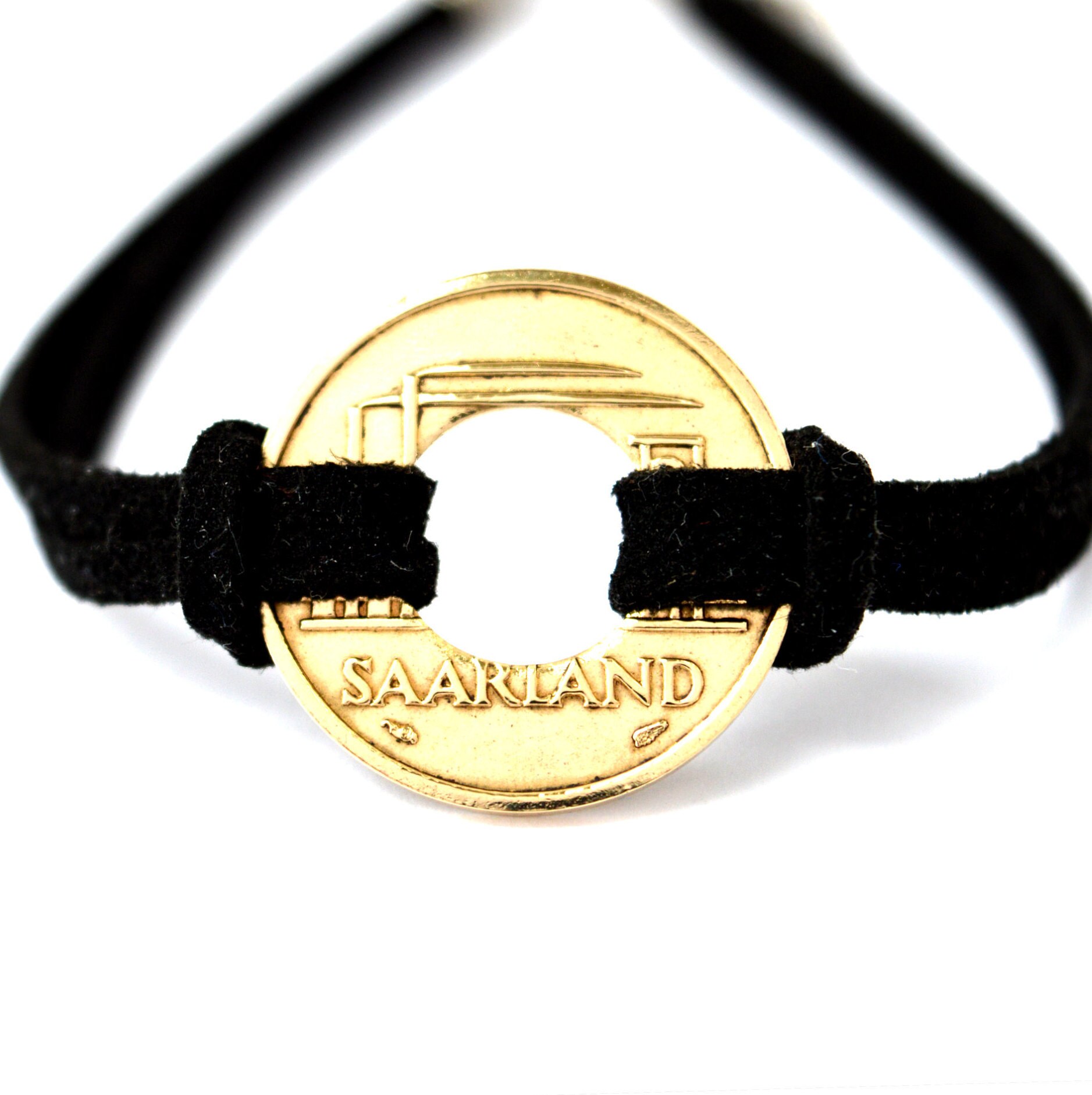 Armband Münze//Münze Lederband 20 Saar Franken Saarland Deutschland Upcycled Schmuck Gold von CoinRingFactorySaar