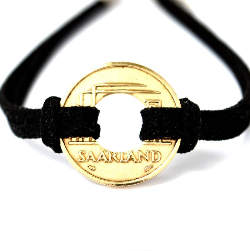 Armband Münze//Münze Lederband 20 Saar Franken Saarland Deutschland Upcycled Schmuck Gold von CoinRingFactorySaar