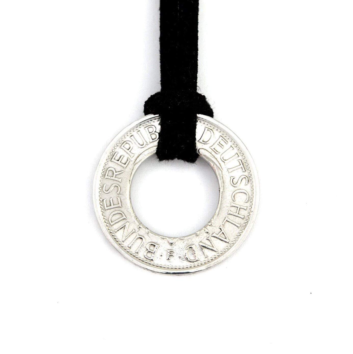 Halskette Münze/ Rund/Kette Lederband 1 D-Mark Deutschland Brd Upcycled Münze Schmuck von CoinRingFactorySaar