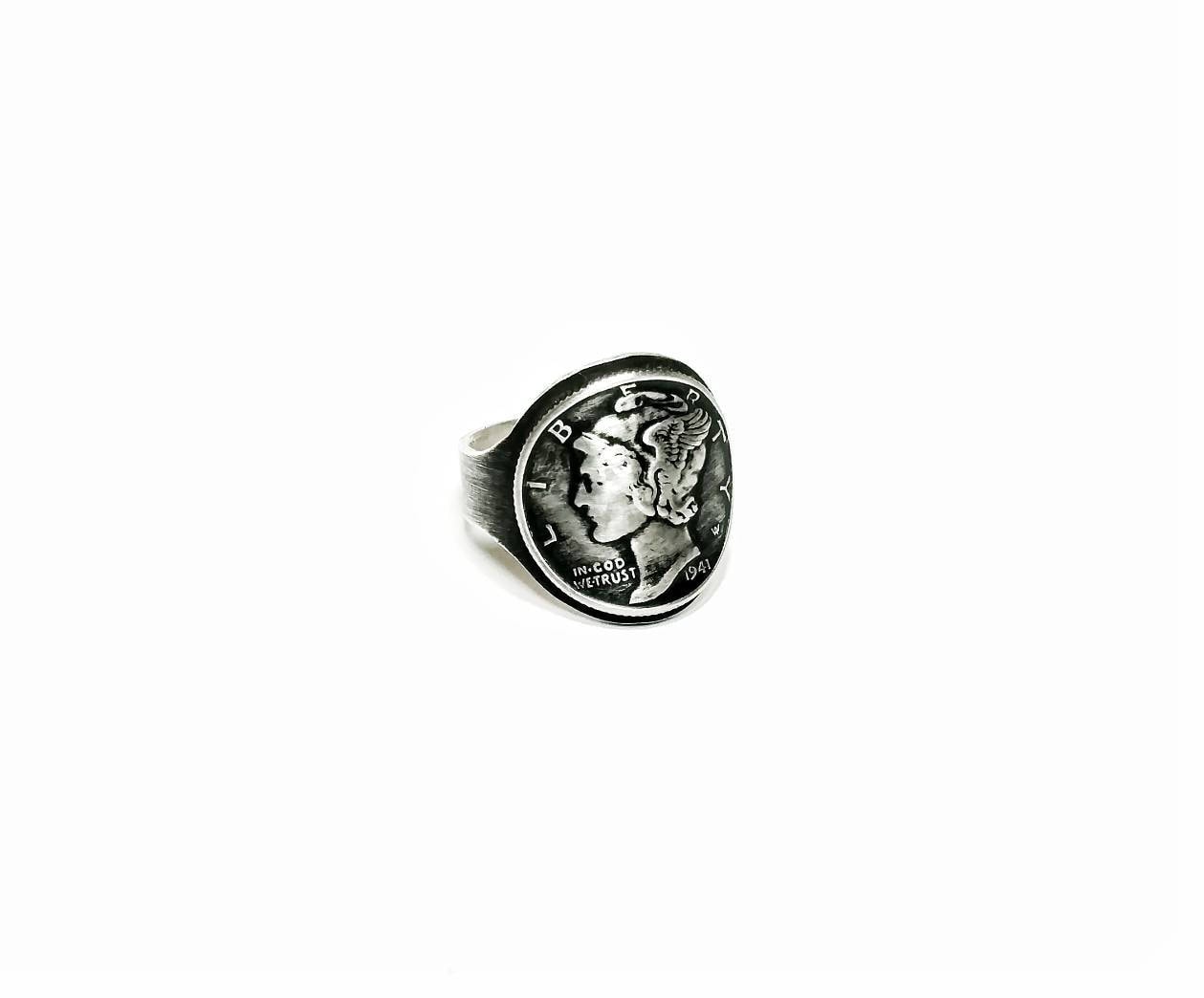 Mercury Kopf-Cent - Münzenring Hochzeit Band Handgemachter Schmuck Rustikale Handwerker Bauchbinde Sterling Silber von CoinRingNC