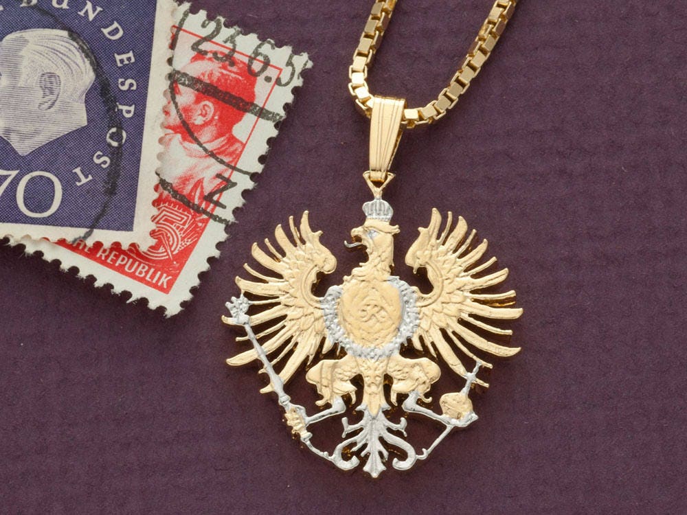 Adler Anhänger 14K Gold & Rhodinierte Halskette Adler Anhänger 14K Gold & Rhodinierte Halskette von Coinjewelry