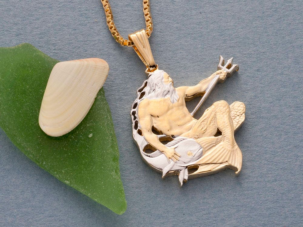 Barbados Münze Anhänger Halskette Hand Geschnitten Neptun Schmuck Barbados Münze Anhänger Halskette Hand Geschnitten Neptun Schmuck von Coinjewelry