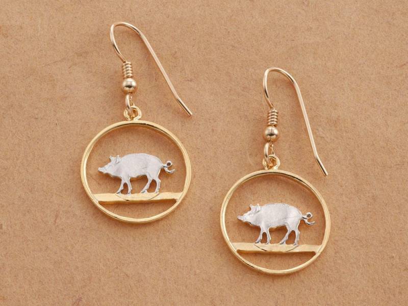 Bermuda Hog Penny Ohrringe, One Cent, Handgeschnittene Münze, 3/4" Durchmesser, | #34E von Coinjewelry