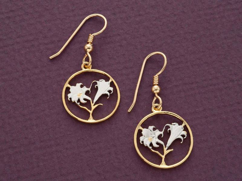 Bermuda Osterlilie Münzohrringe 14K Gold & Rhodium Plated von Coinjewelry