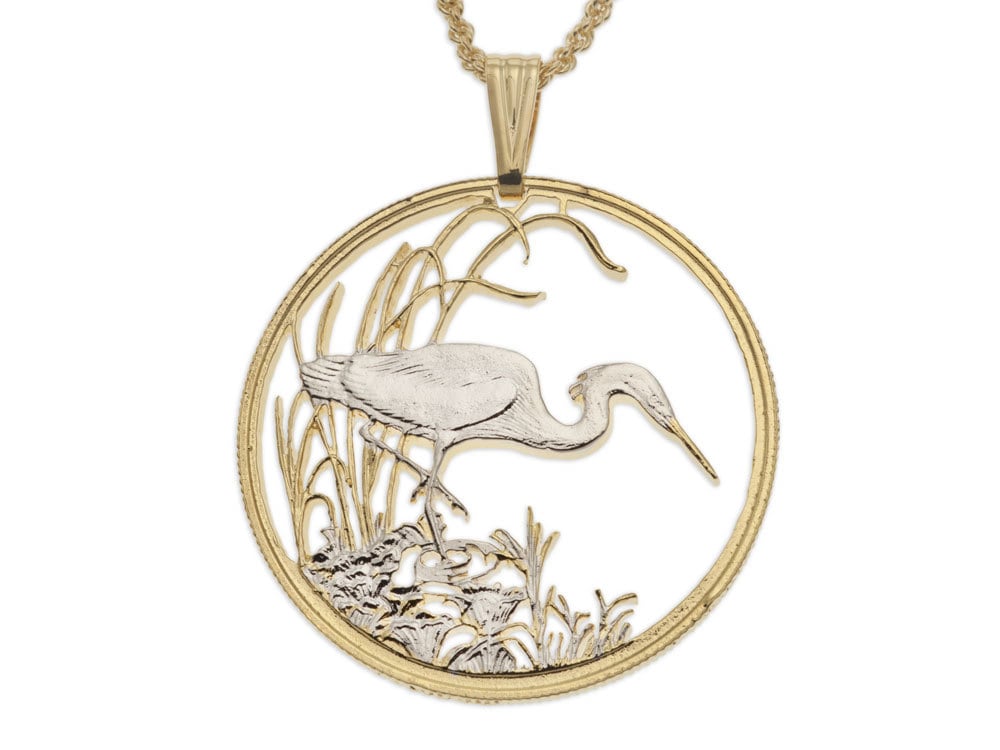 Botswana Reiher Münze Anhänger 14K Gold & Rhodium Plated Halskette Botswana Reiher Münze Anhänger 14K Gold & Rhodium Plated Halskette von Coinjewelry